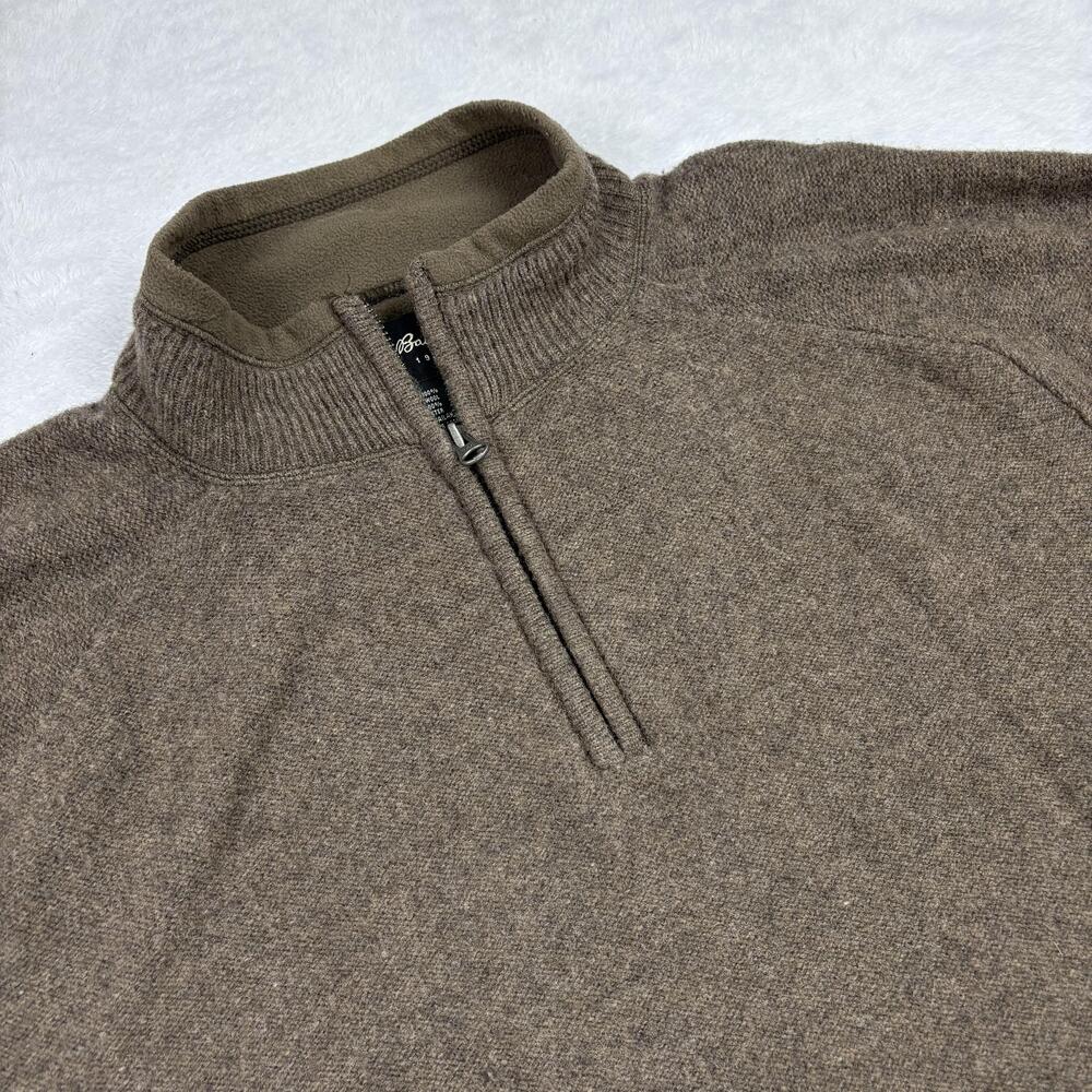 Eddie Bauer 1/4 Zip Pullover Mens XL Brown Wool Blend Mock Neck Elbow Patch